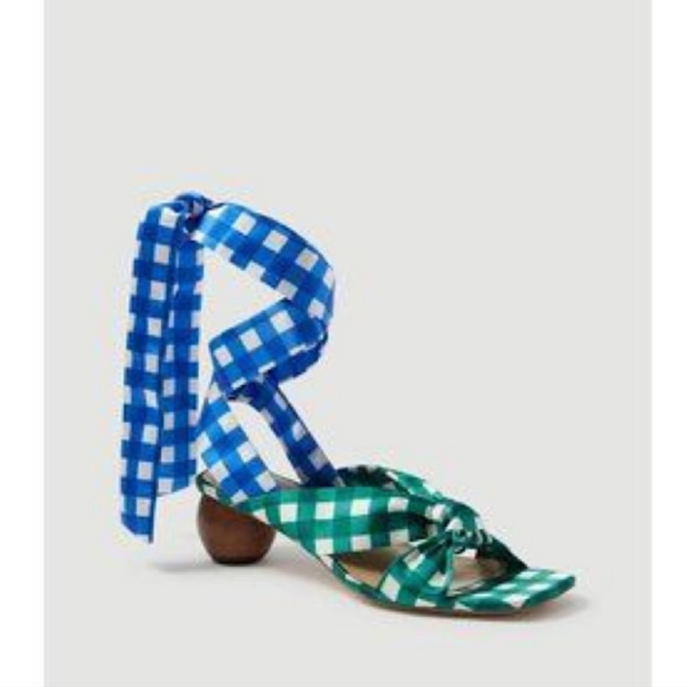 Ann Taylor Green & Blue Gingham Sandals